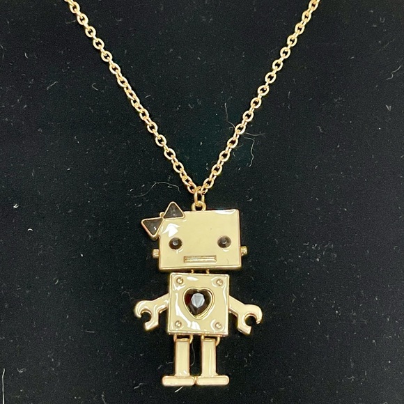 ROBOT PENDANT AND CHAIN NOVELTY CREAM MOVABLE FORVER 21 NECKLACE NWT - Picture 3 of 5